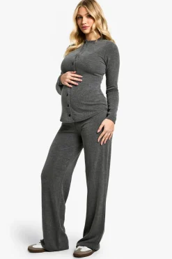 boohoo Maternité Cardigan boutonné en maille douce & Pantalon à jambes larges<Femme Ensembles