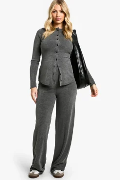 boohoo Maternité Cardigan boutonné en maille douce & Pantalon à jambes larges<Femme Ensembles