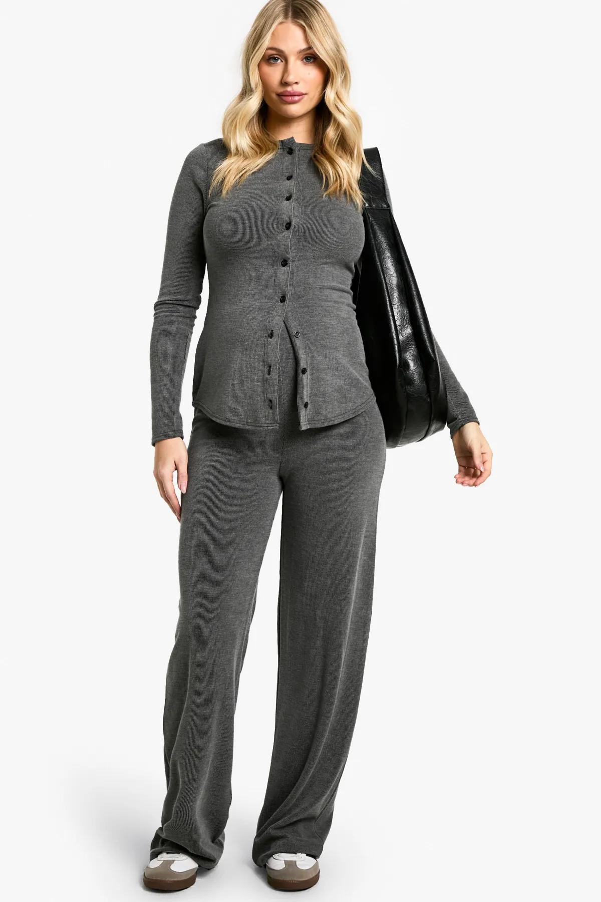 boohoo Maternité Cardigan boutonné en maille douce & Pantalon à jambes larges<Femme Ensembles