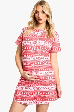 boohoo Maternité Noël Imprimé Fair Isle Ensemble de 2 nuisettes boutonnées effet pêche<Femme Pyjamas