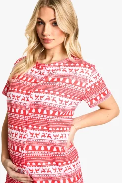 boohoo Maternité Noël Imprimé Fair Isle Ensemble de 2 nuisettes boutonnées effet pêche<Femme Pyjamas