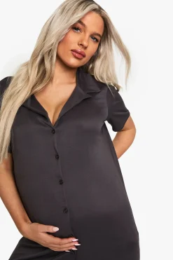 boohoo Maternité Nuisette Boutonnée à Col Classique<Femme Pyjamas