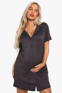 boohoo Maternité Nuisette Boutonnée à Col Classique<Femme Pyjamas