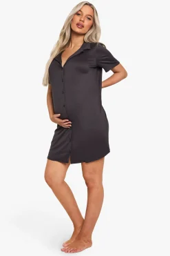 boohoo Maternité Nuisette Boutonnée à Col Classique<Femme Pyjamas