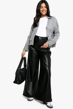 Maternité - Pantalon en synthétique à jambes larges pour ventre arrondi