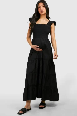 Maternité Robe Mi-Longue à Manches Volants