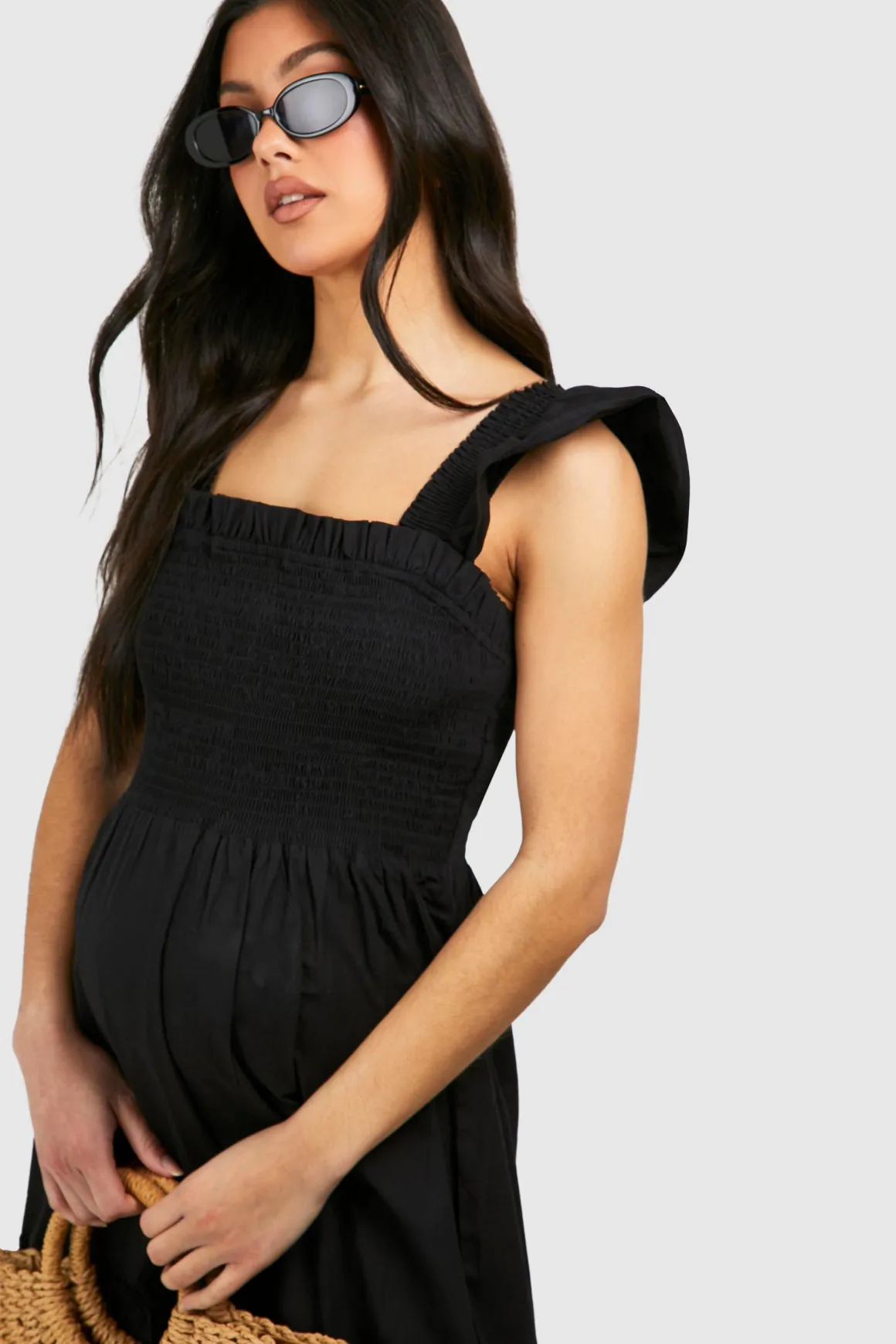 Maternité Robe Mi-Longue à Manches Volants