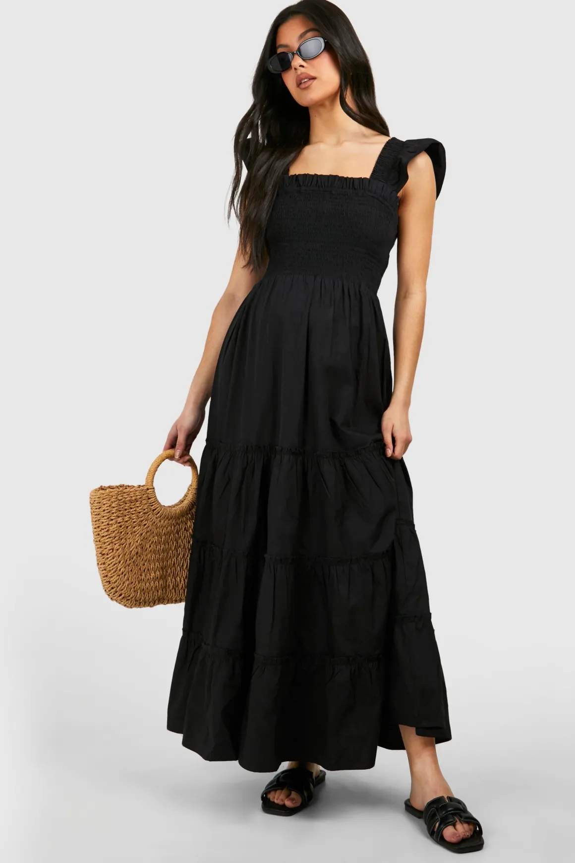 Maternité Robe Mi-Longue à Manches Volants