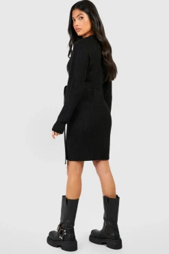 Maternité Robe Pull en Maille Douce à Ceinture Nouable