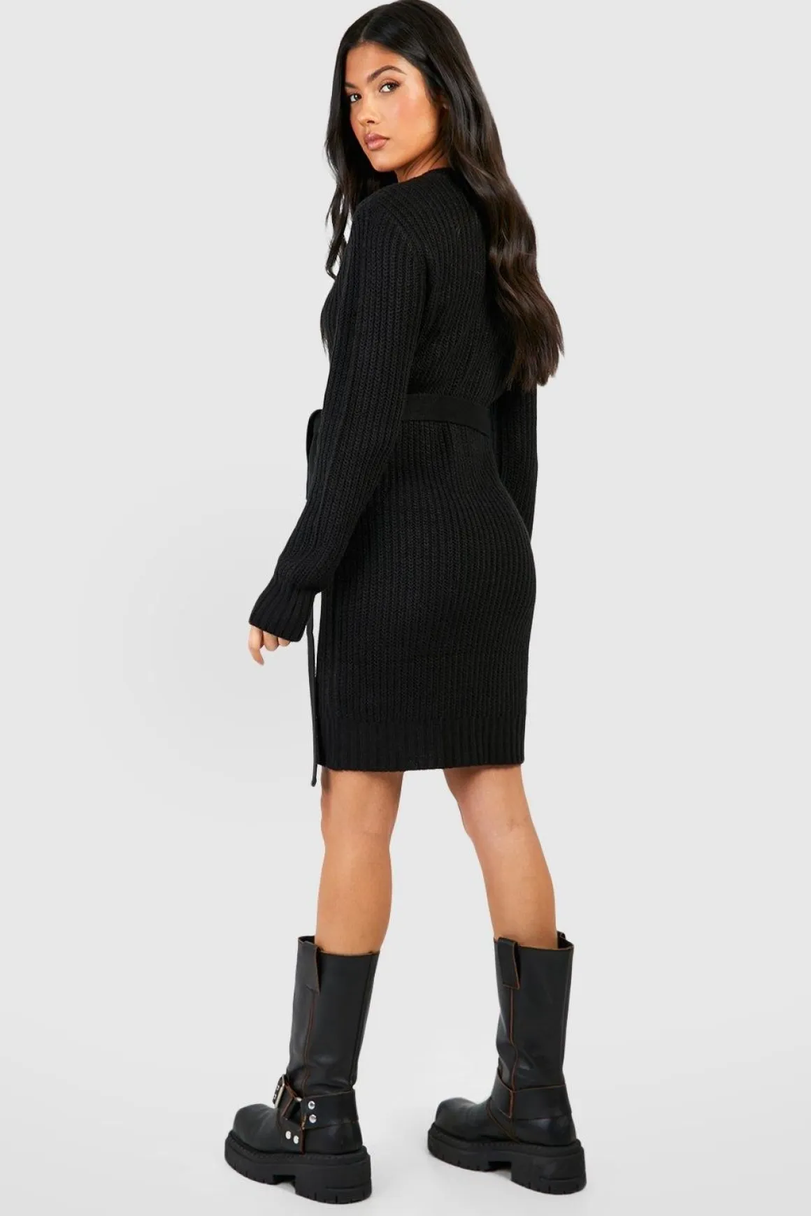 Maternité Robe Pull en Maille Douce à Ceinture Nouable