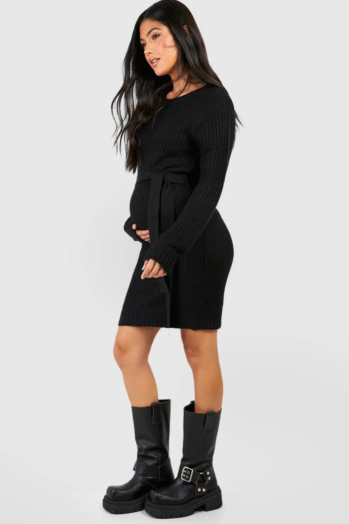 Maternité Robe Pull en Maille Douce à Ceinture Nouable