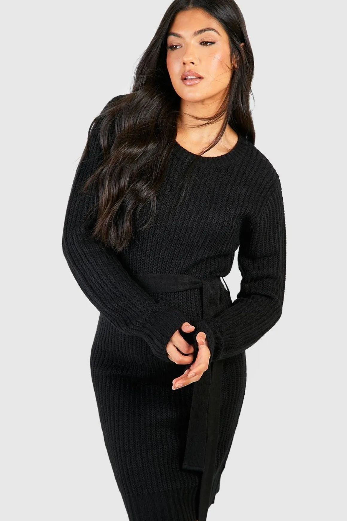 Maternité Robe Pull en Maille Douce à Ceinture Nouable
