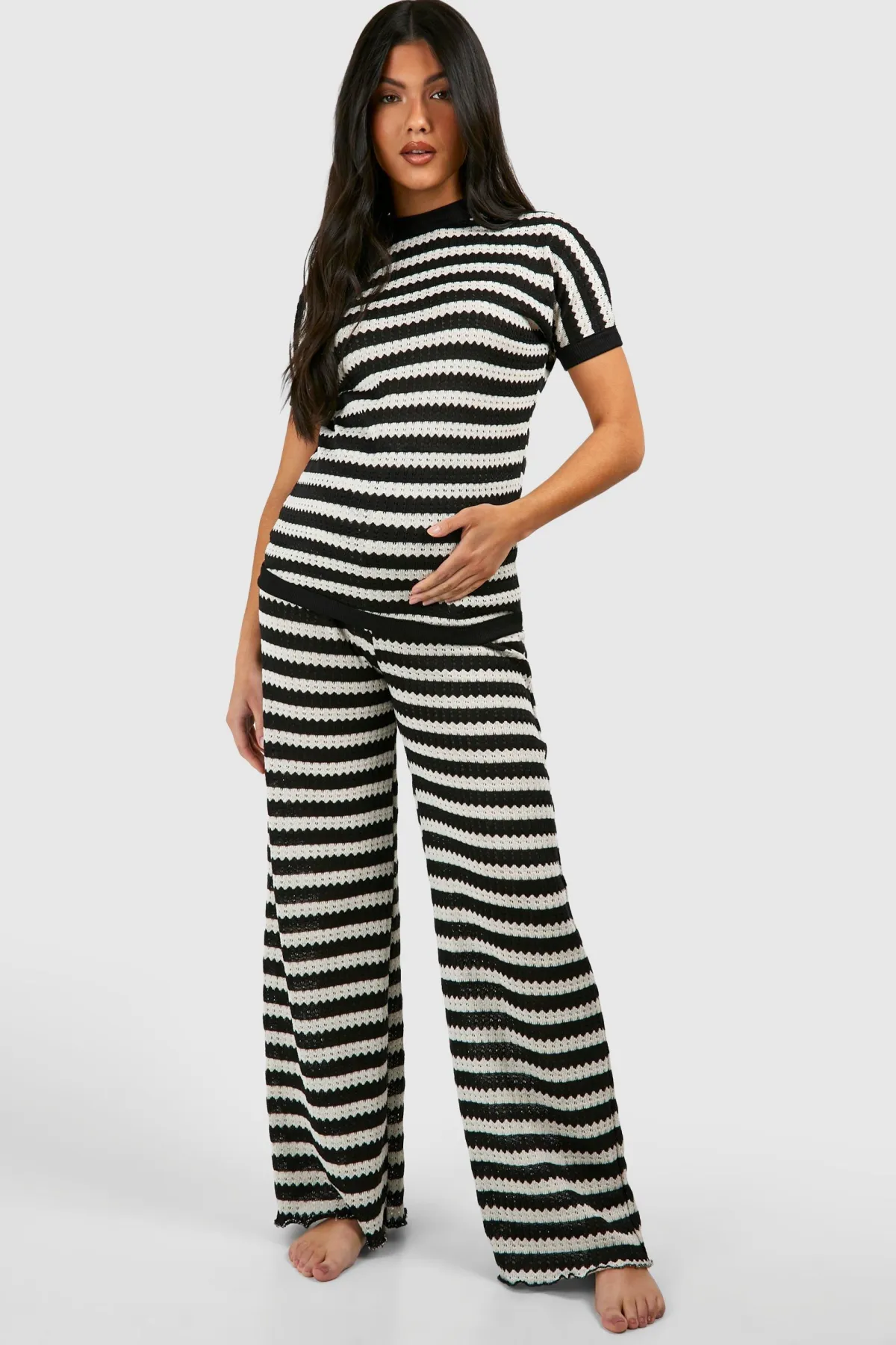 boohoo Maternity Stripe Crochet Beachwear Set<Femme Pulls Et Gilets|Toutes Les Mailles