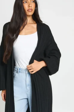 Maxi Cardigan Long En Maille Côtelée Mixte Douce Et Tricotée