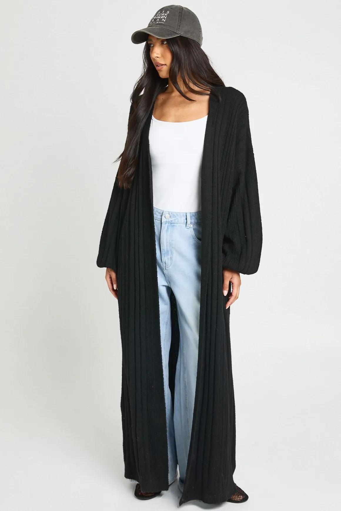 Maxi Cardigan Long En Maille Côtelée Mixte Douce Et Tricotée