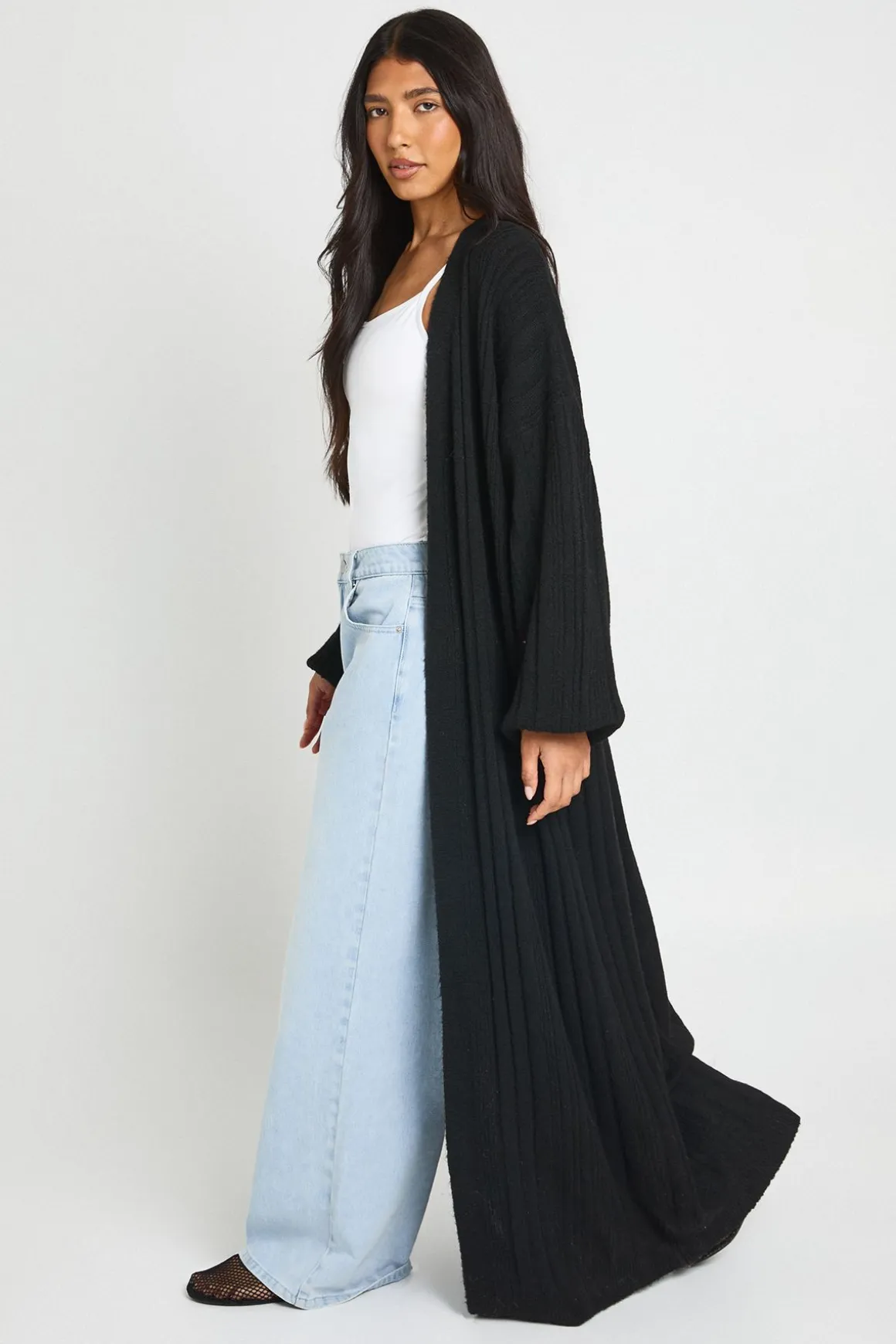 Maxi Cardigan Long En Maille Côtelée Mixte Douce Et Tricotée