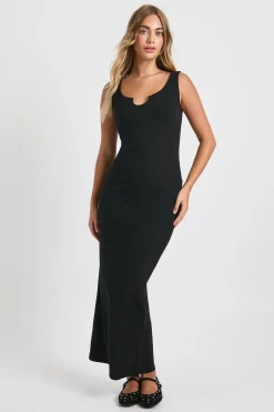 Maxi robe basique côtelée à encoche