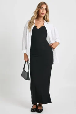 Maxi robe basique côtelée à encoche