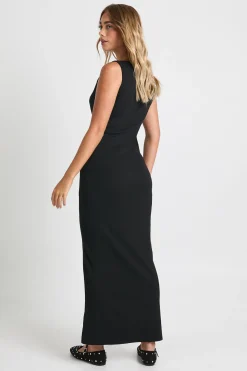 Maxi robe basique côtelée à encoche