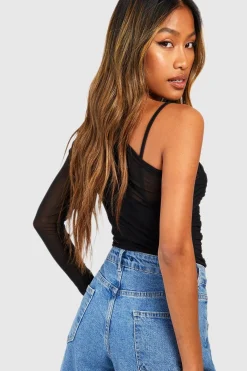 boohoo Mesh Rouche Une pièce une par-dessus l'épaule<Femme Tops