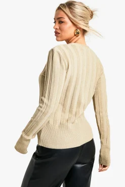 Metallic Gold Thick Rib Knitted Cardigan
