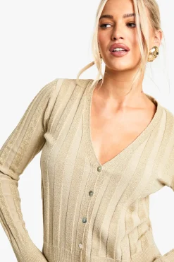 Metallic Gold Thick Rib Knitted Cardigan