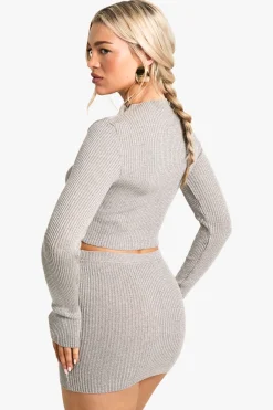 boohoo Metallic Mix Haut à col montant en maille côtelée<Femme Pulls Et Gilets|Toutes Les Mailles