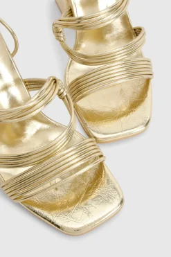 boohoo Metallic Multi Strap Tie Leg Block Heels< Chaussures Festives|Chaussures À Talons