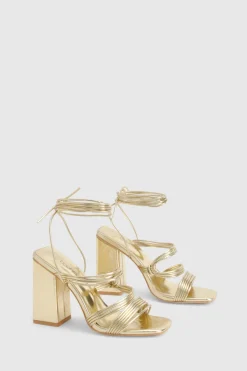 boohoo Metallic Multi Strap Tie Leg Block Heels< Chaussures Festives|Chaussures À Talons