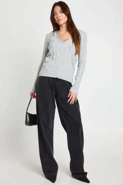 Metallic Silver Thick Rib Knitted Cardigan