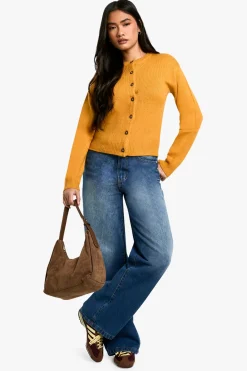 Micro-Cardigan à encolure ras-du-cou en maille fine