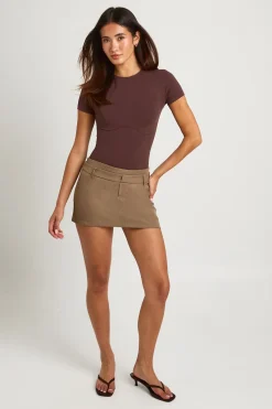 boohoo Mini-jupe Ajustée à Double Ceinture<Femme Jupes|Jupes