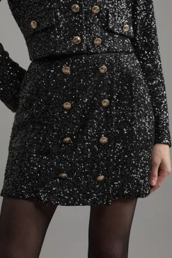 KarenMillen Mini-jupe Ajustée Portefeuille à Paillettes Tall<Femme Tailleurs|Jupes