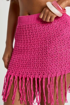 boohoo Mini-jupe De Plage À Détail De Franges Au Crochet<Femme Pulls Et Gilets|Toutes Les Mailles