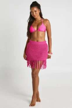 boohoo Mini-jupe De Plage À Détail De Franges Au Crochet<Femme Pulls Et Gilets|Toutes Les Mailles