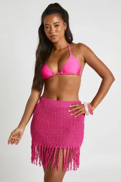 boohoo Mini-jupe De Plage À Détail De Franges Au Crochet<Femme Pulls Et Gilets|Toutes Les Mailles