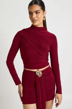 Mini-jupe à Double Épaisseur en Tissu Fluide avec Drapé Frontal
