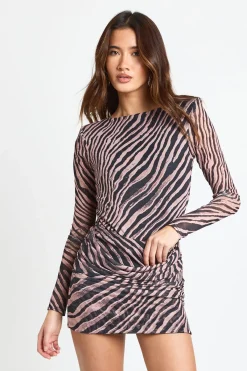 boohoo Mini-jupe drapée en mesh zébré<Femme Jupes|Jupes