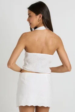 boohoo Mini-jupe Droite À Broderie Anglaise Et Bord Festonné<Femme Jupes|Jupes