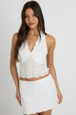 boohoo Mini-jupe Droite À Broderie Anglaise Et Bord Festonné<Femme Jupes|Jupes