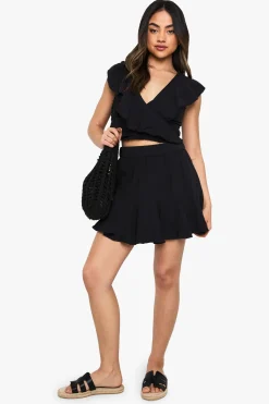 boohoo Mini-jupe en cheesecloth à empiècement godet<Femme Jupes|Jupes