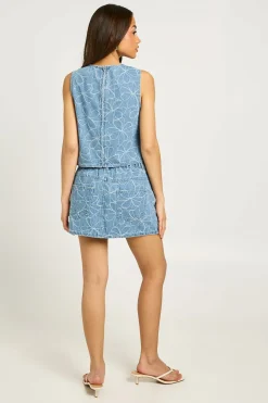 boohoo Mini-jupe En Denim À Motif Floral<Femme Jupes|Denim