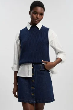 Mini-jupe En Jean À Boutonnage Devant Petite Taille