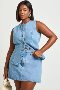 Mini-jupe En Jean Grande Taille Avec Boutons En Corne
