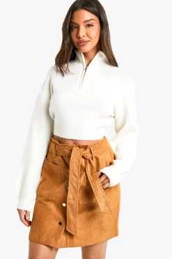 boohoo Mini-jupe en look daim avec boutons et ceinture<Femme Jupes|Jupes