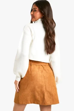 boohoo Mini-jupe en look daim avec boutons et ceinture<Femme Jupes|Jupes