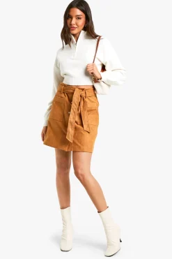 boohoo Mini-jupe en look daim avec boutons et ceinture<Femme Jupes|Jupes
