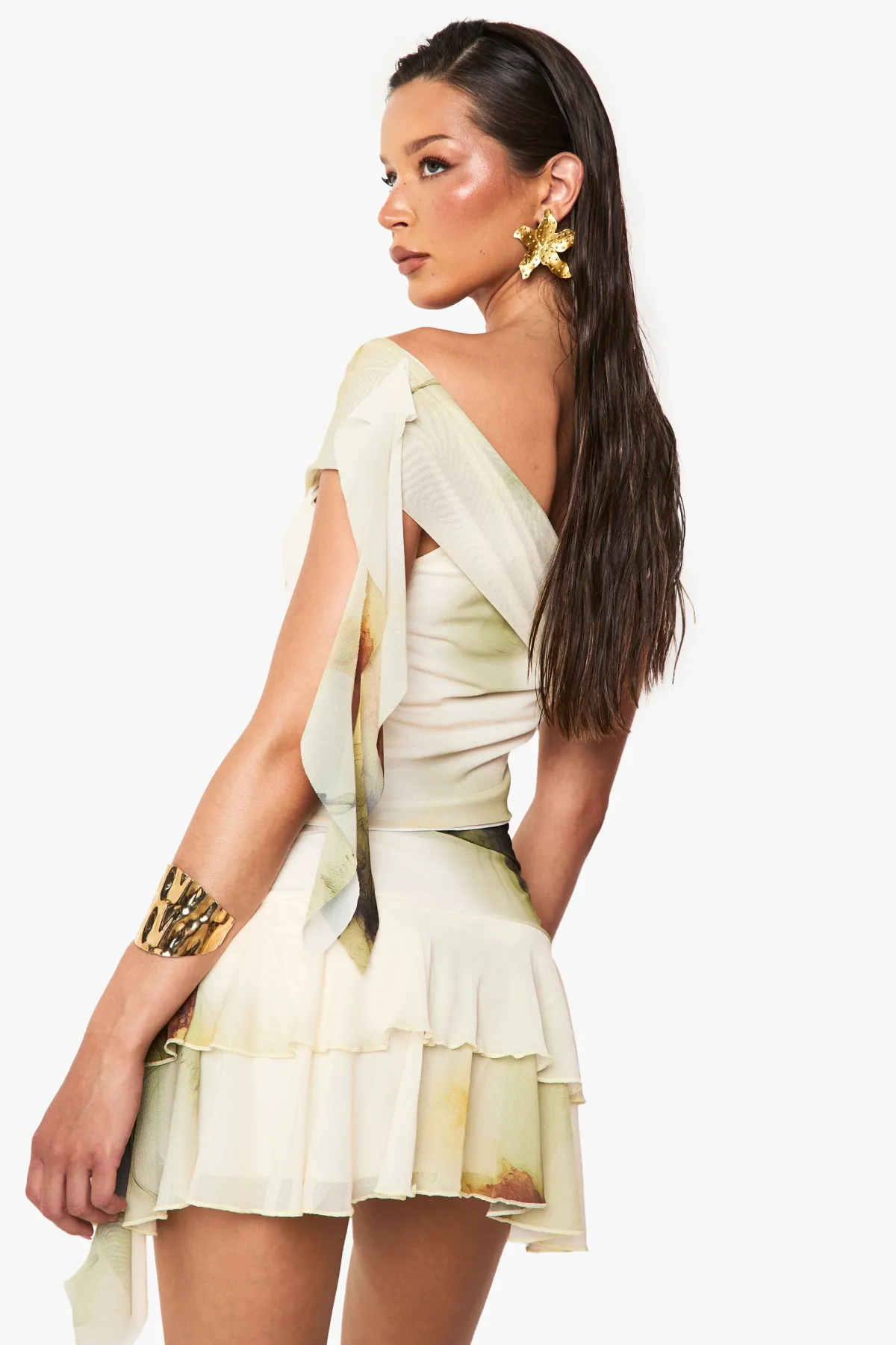 boohoo Mini-jupe en maille imprimée avec ourlet à volants<Femme Jupes|Jupes
