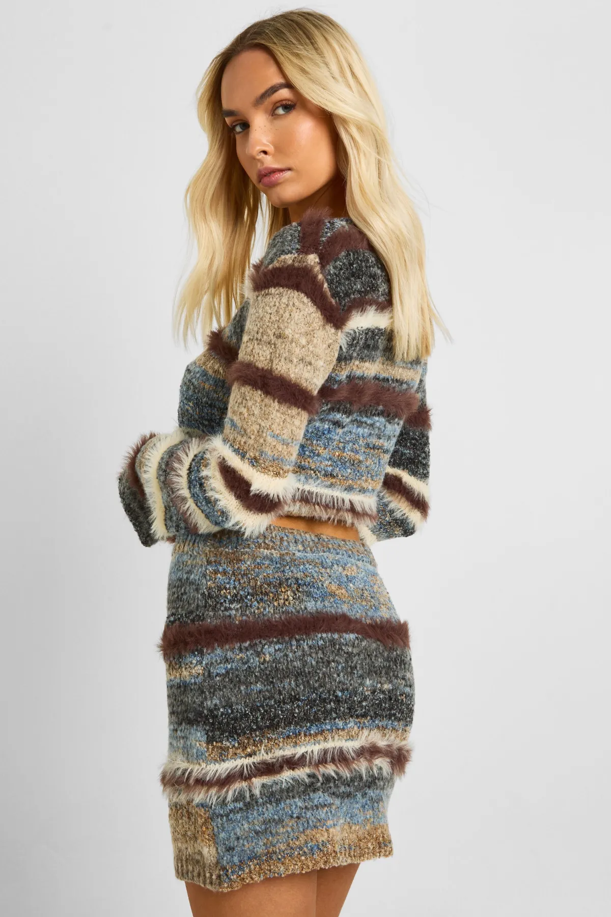 boohoo Mini-jupe en maille texturée et pelucheuse<Femme Jupes|Pulls Et Gilets
