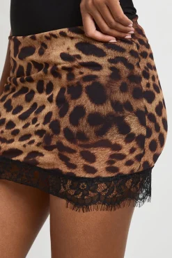 Mini-jupe En Mesh Imprimé Léopard Taille Basse Avec Bordure En Dentelle